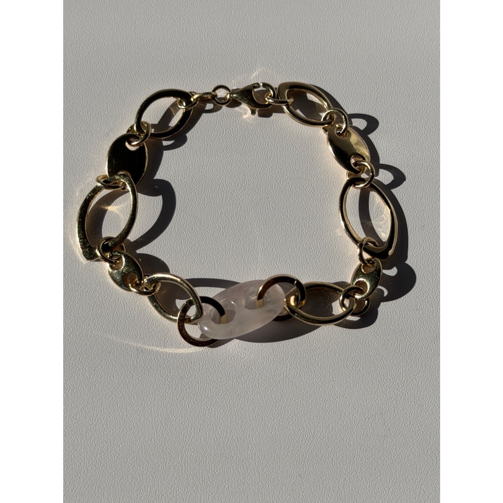 Italy 925 Sterling Silver Gold Plated Rose Quartz Bracelet 190$